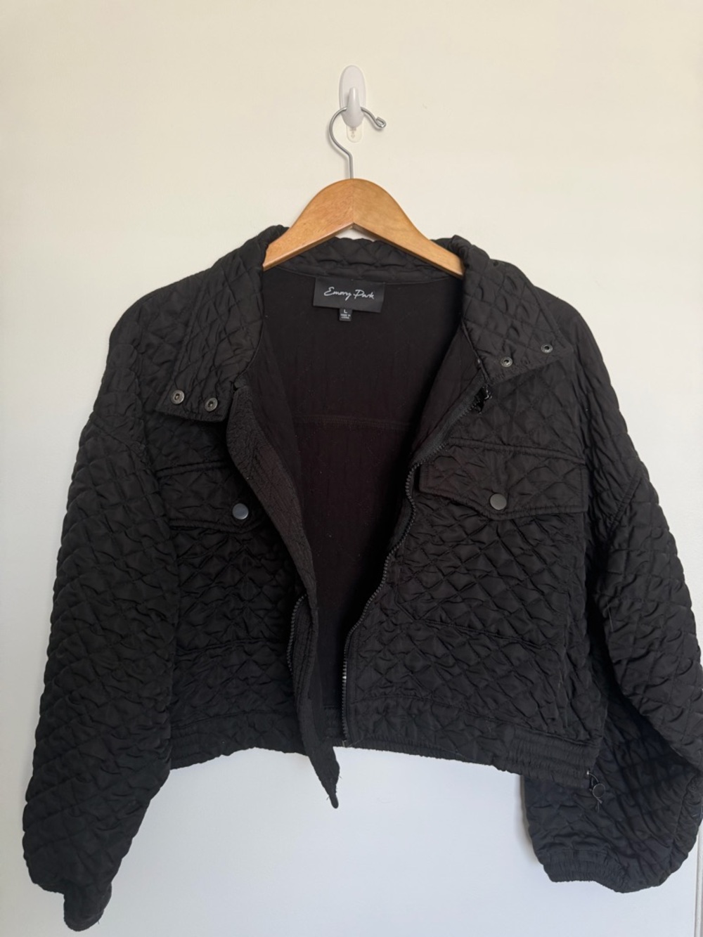 emory park Black Quilted Cropped Jacket